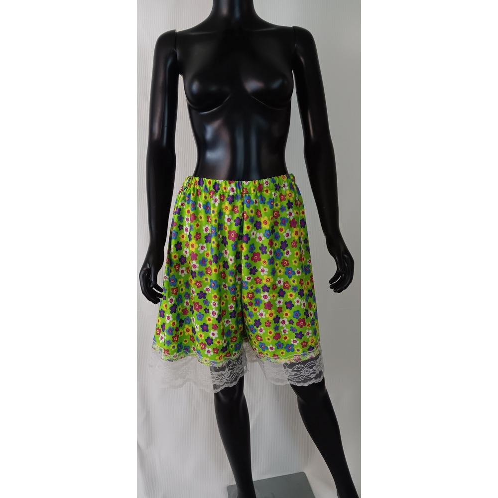 Handmade Green Floral Lace Trim Bloomers Elastic Waist Pettipants Medium